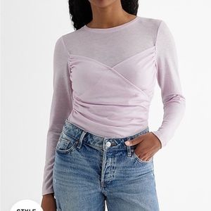 NWT Express Fitted Shine Light Weight Crew Neck Faux Wrap Front Tee Size Medium